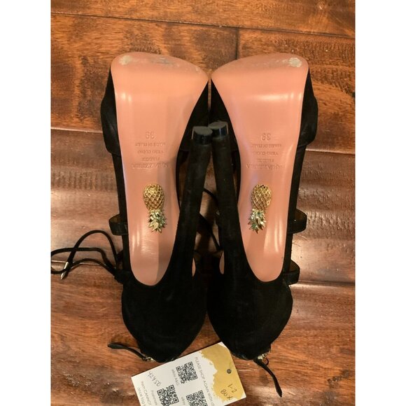 Aquazzura Black Suede Strappy Platform Heels, Size 39 (IT) 9 (US) - Picture 7 of 8
